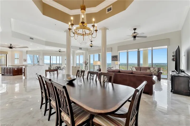 High coffered ceilings with crown moldings