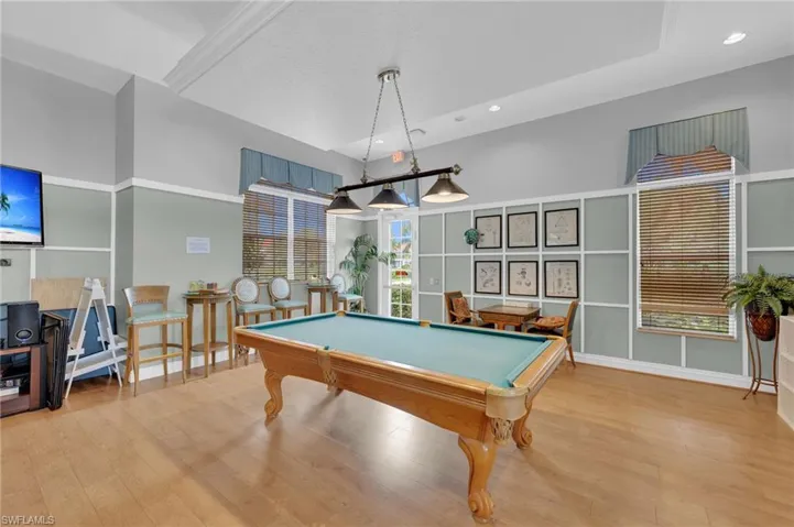 Rec room featuring pool table, light wood-style floors, and recessed lighting
