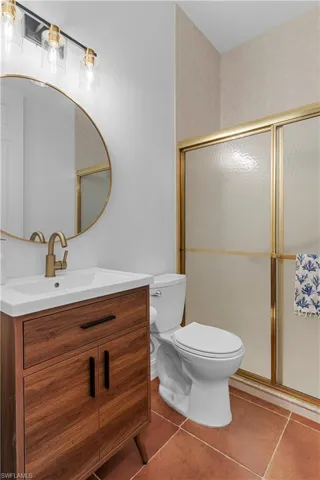Full bath with vanity and a stall shower