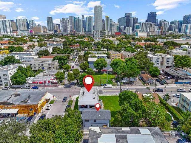 Drone / aerial view of city skyline