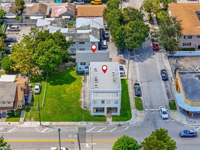 Aerial perspective of suburban area