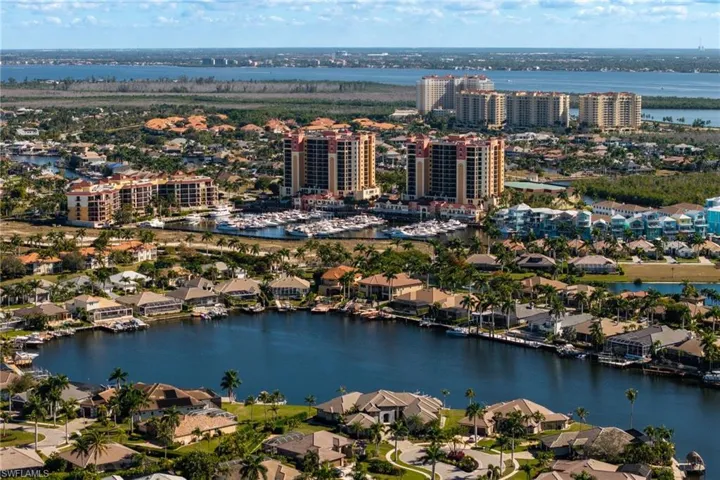 Aerial view of a nearby body of water