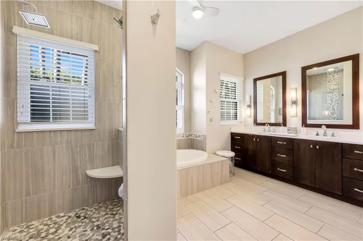 Primary Bath dual sinks walk-in shower