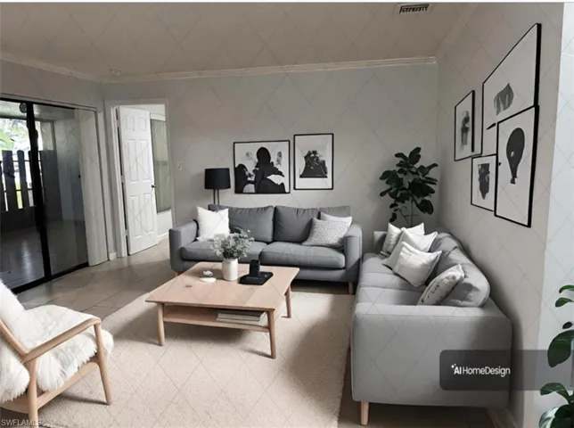 Living room with crown molding