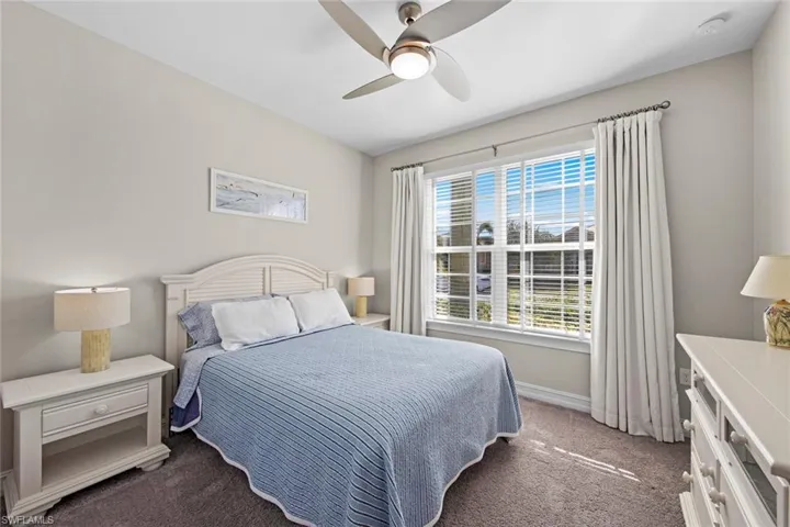 Bedroom 2 has, linen curtains (January 2019), window blinds (April 2017), and ceiling fan/light (November 2020).