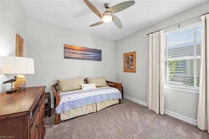 Bedroom 3 has linen curtains (January 2019), window blinds (April 2017), and ceiling fan/light (November 2020).