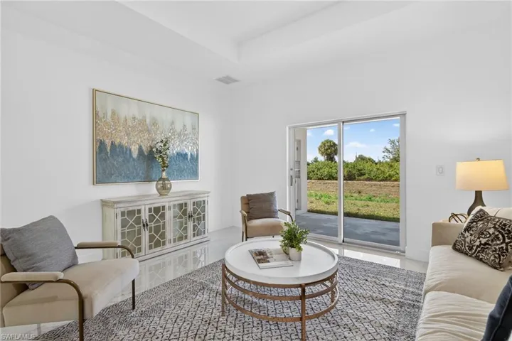 Living room with a tray ceiling