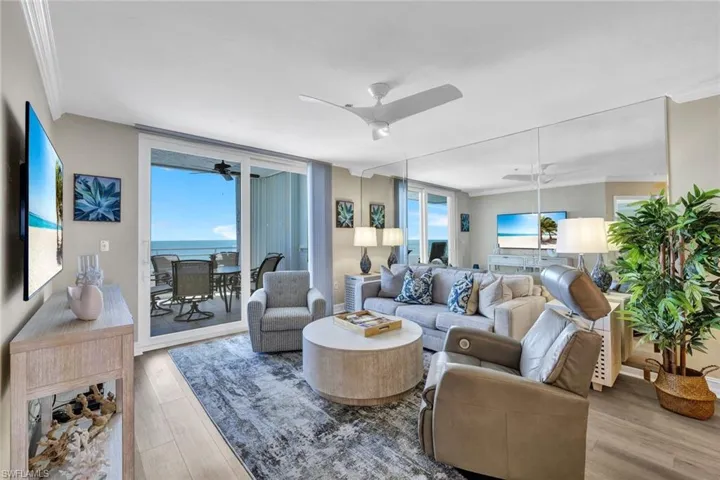 Living room featuring a water view