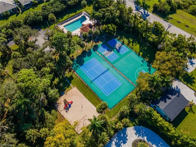Aerial view of a pool