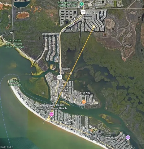Only 2.2 miles to Fort Myers Beach by car, bicycle or boat.