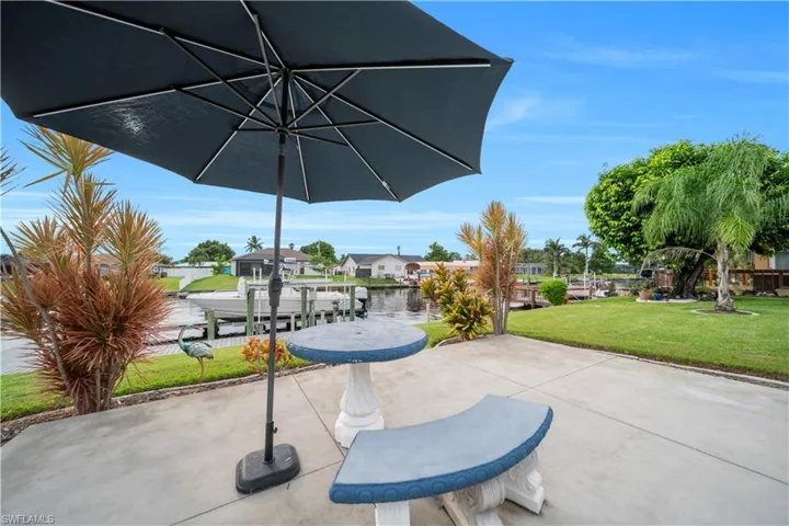 View of patio featuring a water view, a boat dock, a residential view, and boat lift