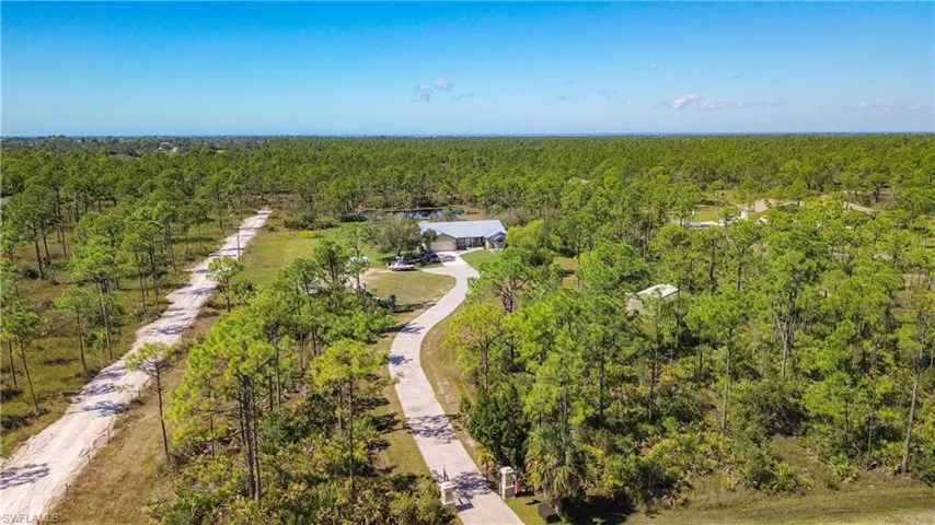 Aerial view of a heavily wooded area