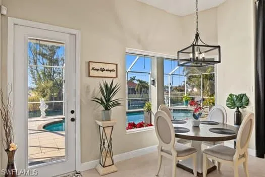 Dining room featuring an inviting chandelier and a healthy amount of sunlight