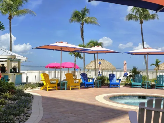 View of pool with a Gulf view and a community hot tub