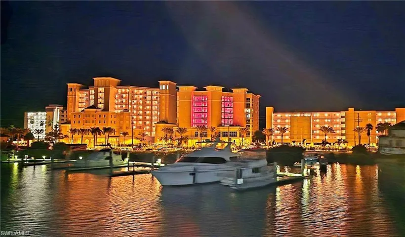 Night view of White Sand Villas and Marina looking west.