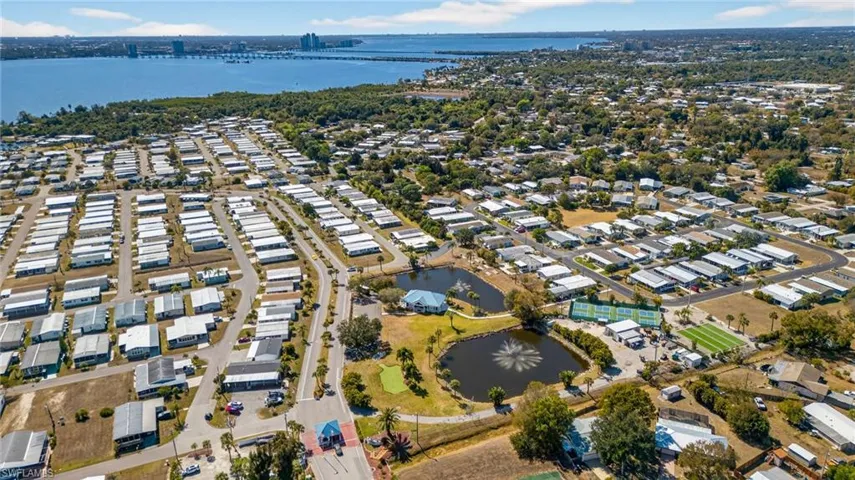 Aerial perspective of suburban area featuring Caloosahatchee River