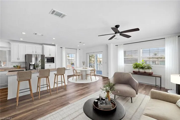 Virtually Staged Living area, Dining and Kitchen