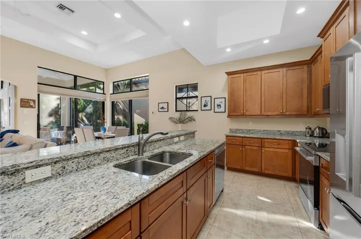 Kitchen open to the dining and living areas