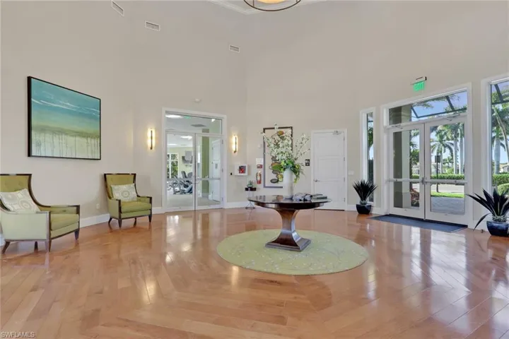 Community lobby with a towering ceiling