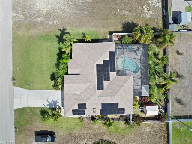 View from above of property with a pool