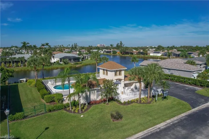 Bird's eye view of recreational areas with a water view