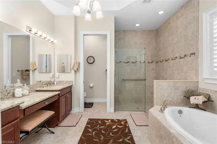 Duel sinks, separate tub and shower