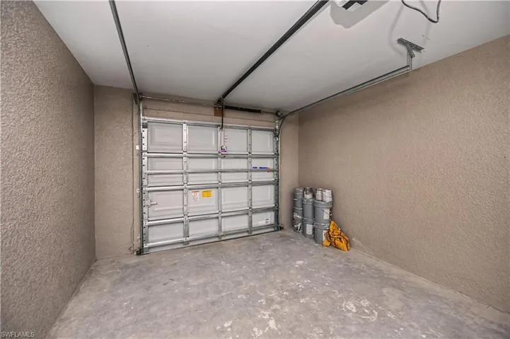 Garage with a textured wall