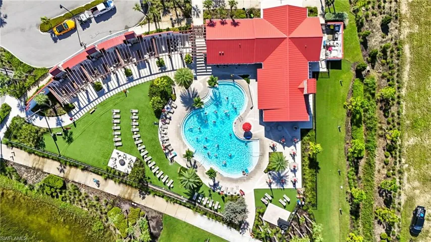 Aerial view of a pool