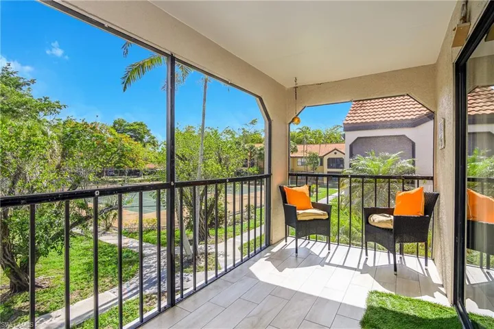 Tiled Lanai with Tennis Court View
