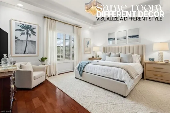 Bedroom with wood finished floors and recessed lighting