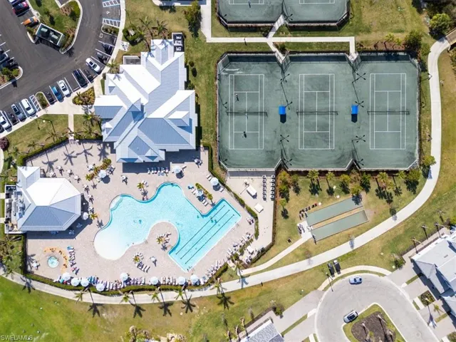 Drone / aerial view of a pool