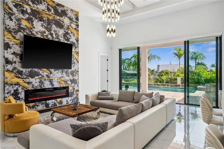 Linear electric fireplace in the living room