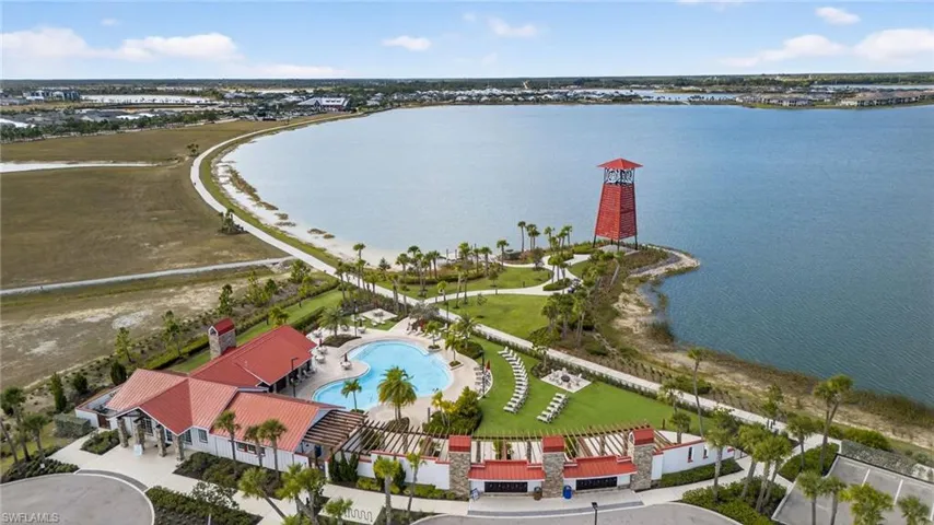 Drone / aerial view of a large body of water