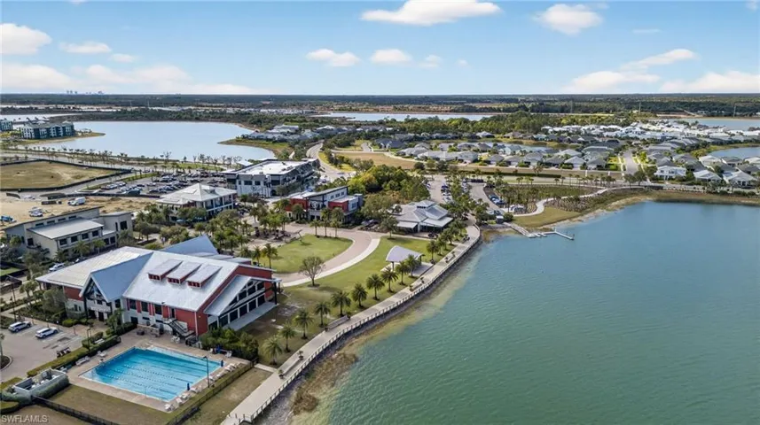 Aerial view of property's location with a large body of water