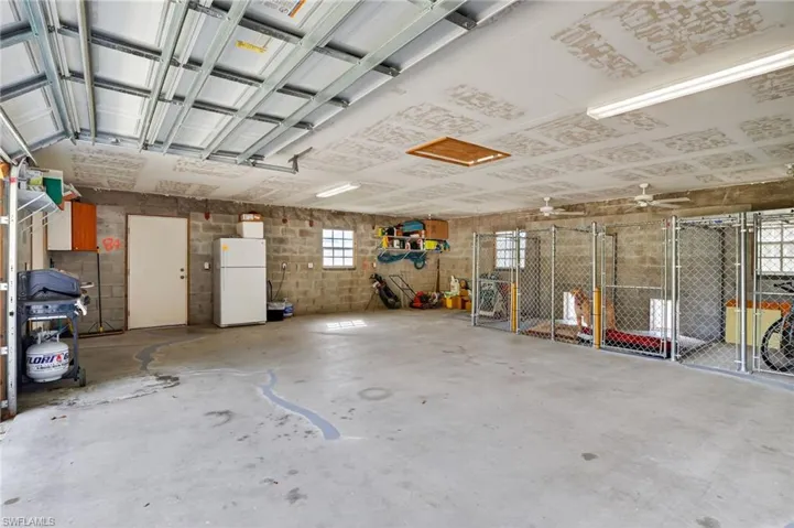 Garage with dog kennel