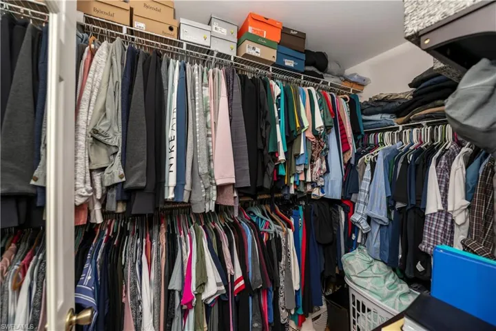 Walk in closet with carpet floors