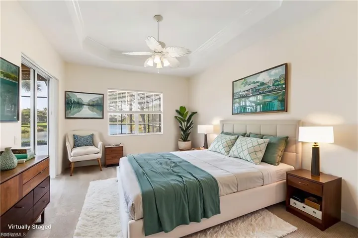 Virtually staged main bedroom.