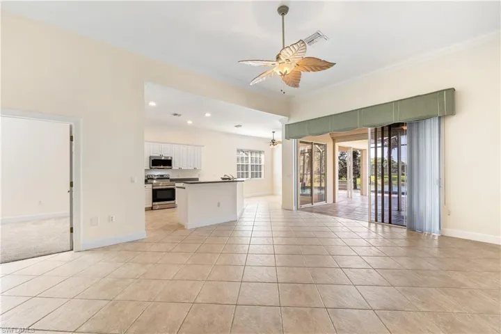 Great room with living room and kitchen.