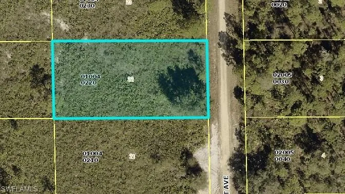 Aerial overview of property's location featuring property boundaries highlighted