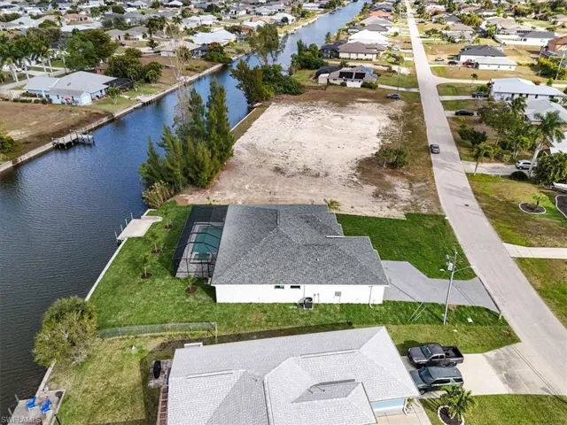 Aerial perspective of area on a freshwater canal