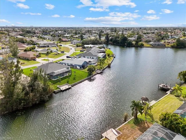 Aerial perspective of area on a freshwater canal