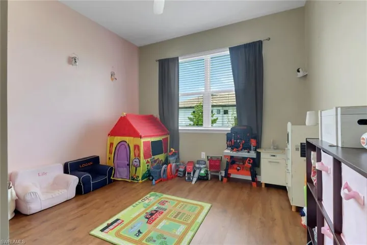 Playroom with wood finished floors