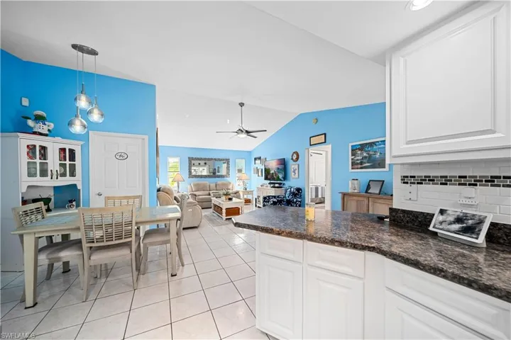 View to family room & eating area from kitchen