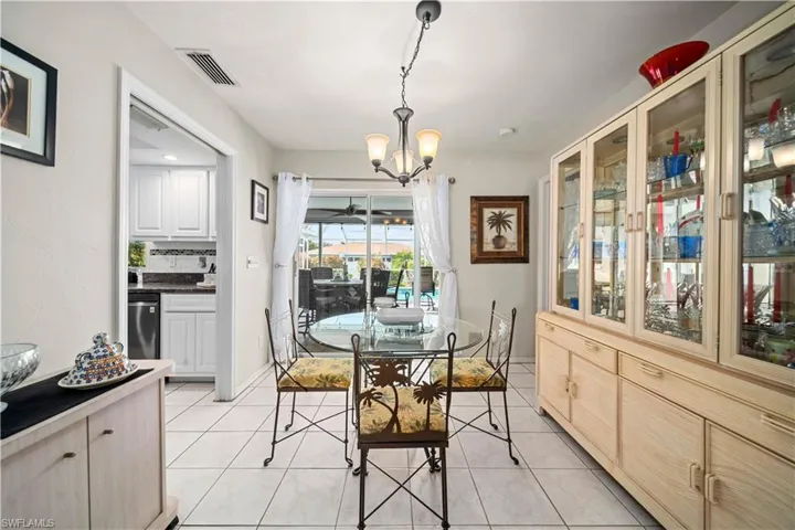 Dining area with view to pool area