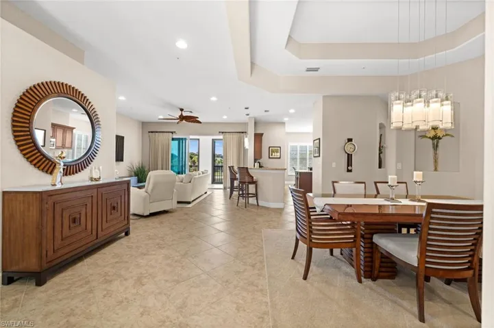 Open floor plan dining, living and kitchen