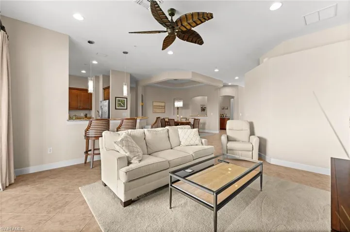 living room open to kitchen and dining