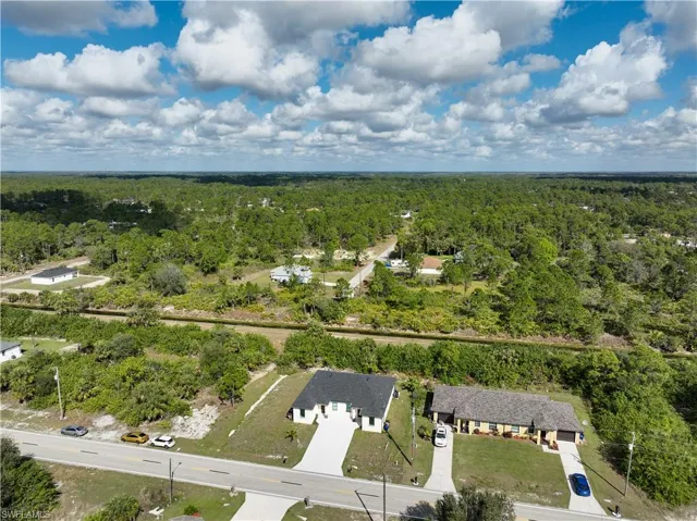 Aerial view of a heavily wooded area