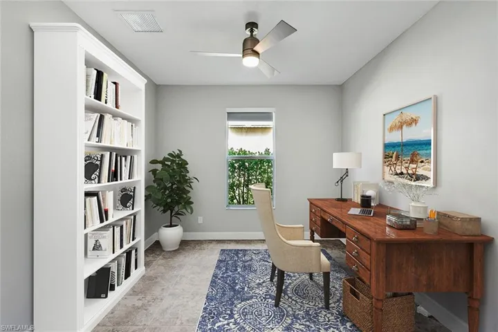Room can be used for office, den or extra room for guests. Has pocket doors for privacy. This room has been virtual staged.