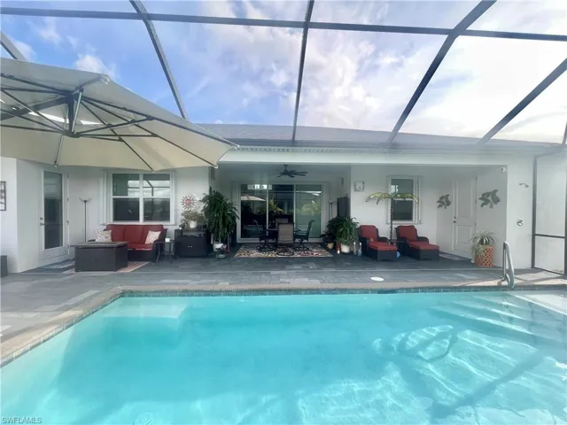 Patio with newly installed hurricane shutters