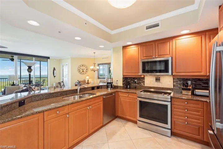 Well stocked stainless kitchen WITH WATER VIEWS.